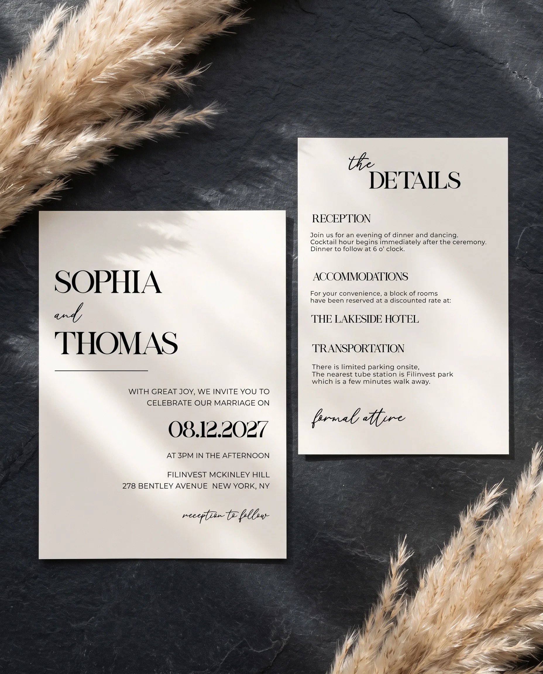 Barline wedding invitation suite — invitation suite shown flat, editable wedding templates