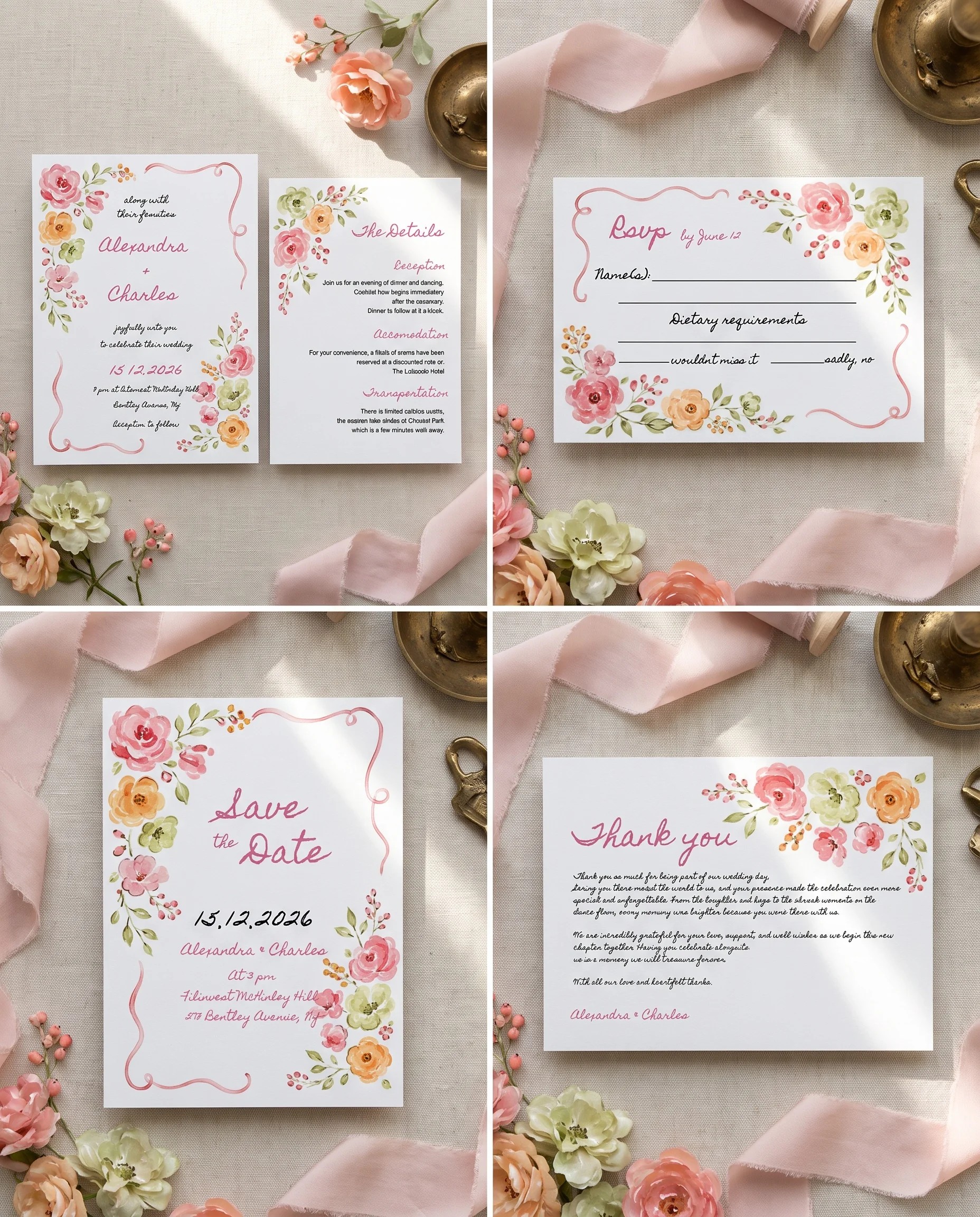 Blush Garland — Invitation Set