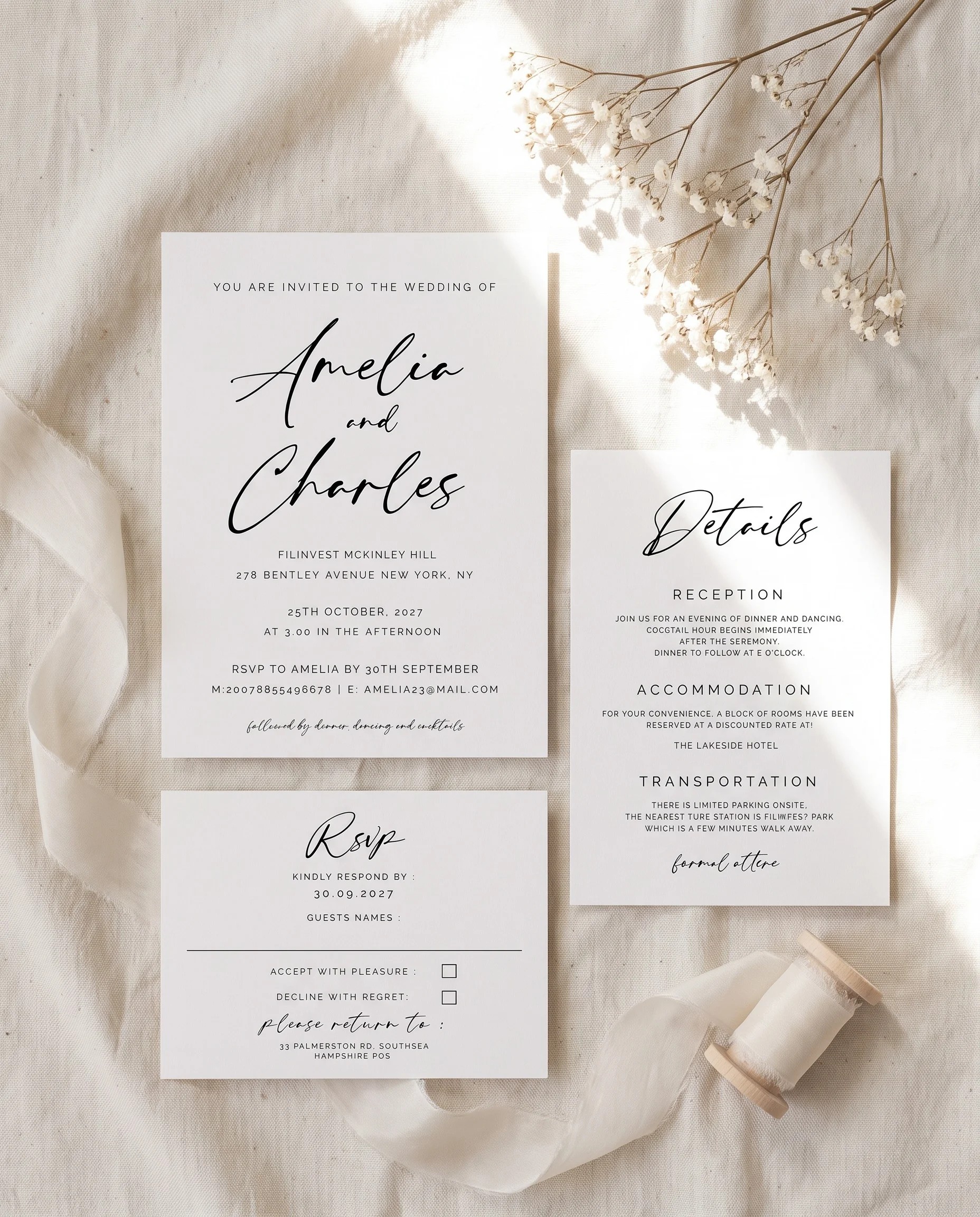 Cathedral wedding invitation set — Invite, details, RSVP Printable wedding templates