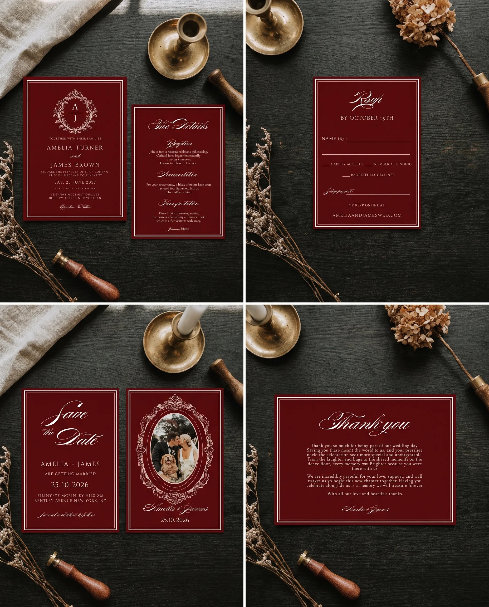 Claret Filigree — Invitation Set