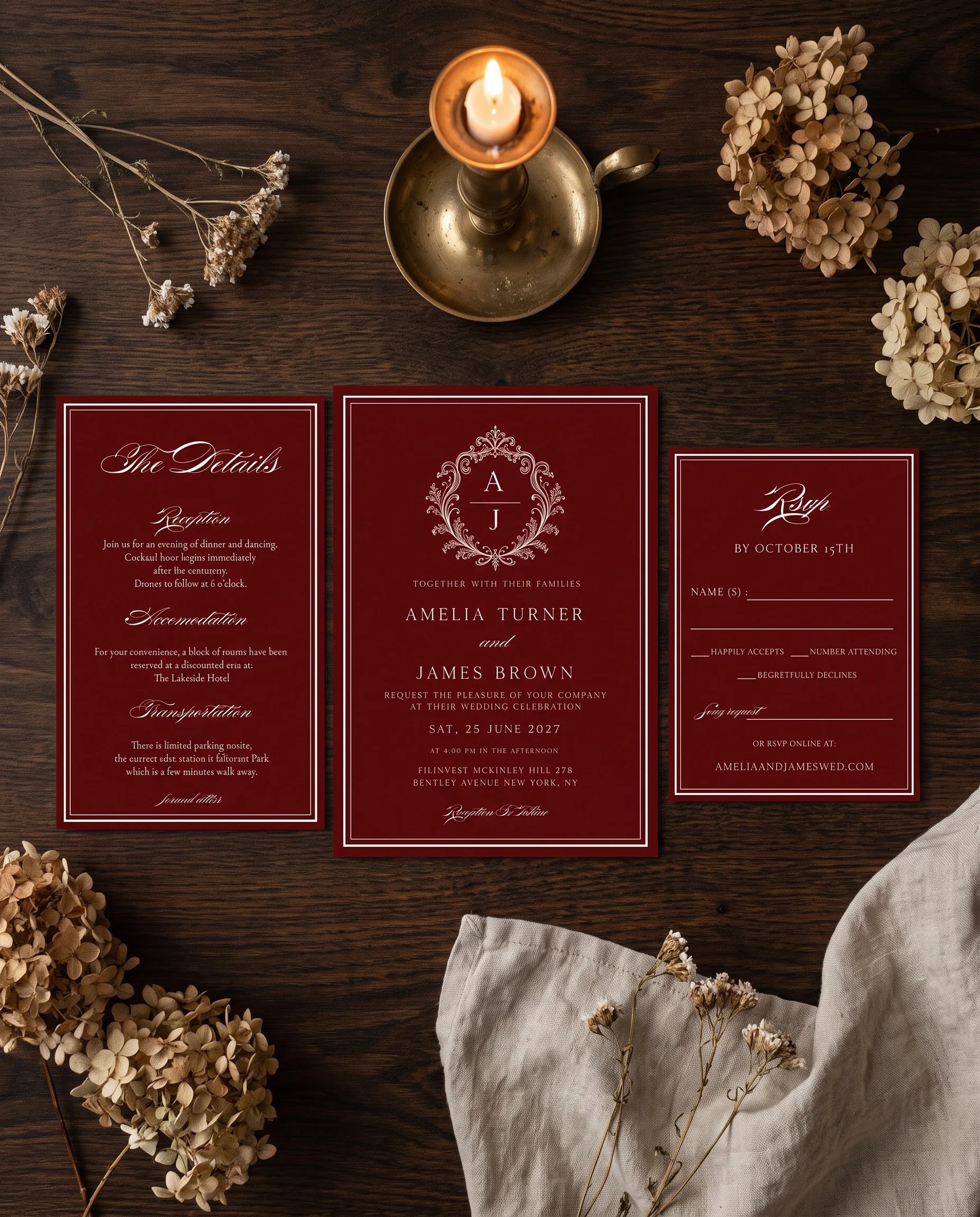 Claret Filigree — Invitation Suite