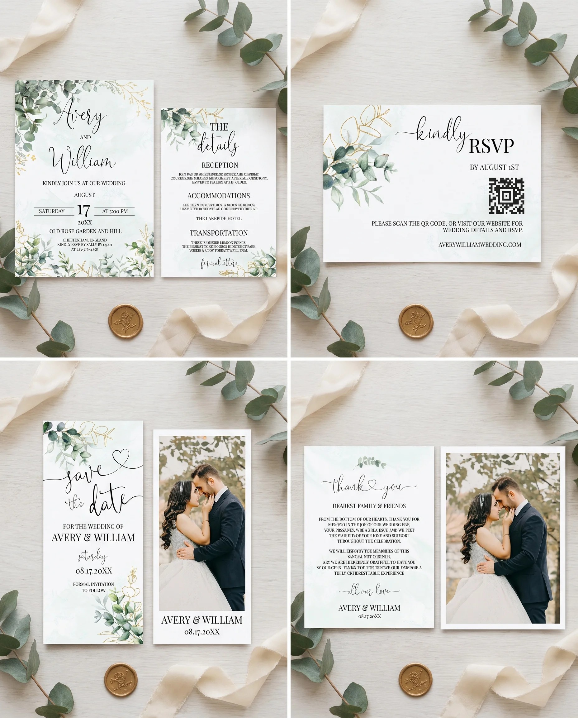 Eucalyptus Gold — Invitation Set