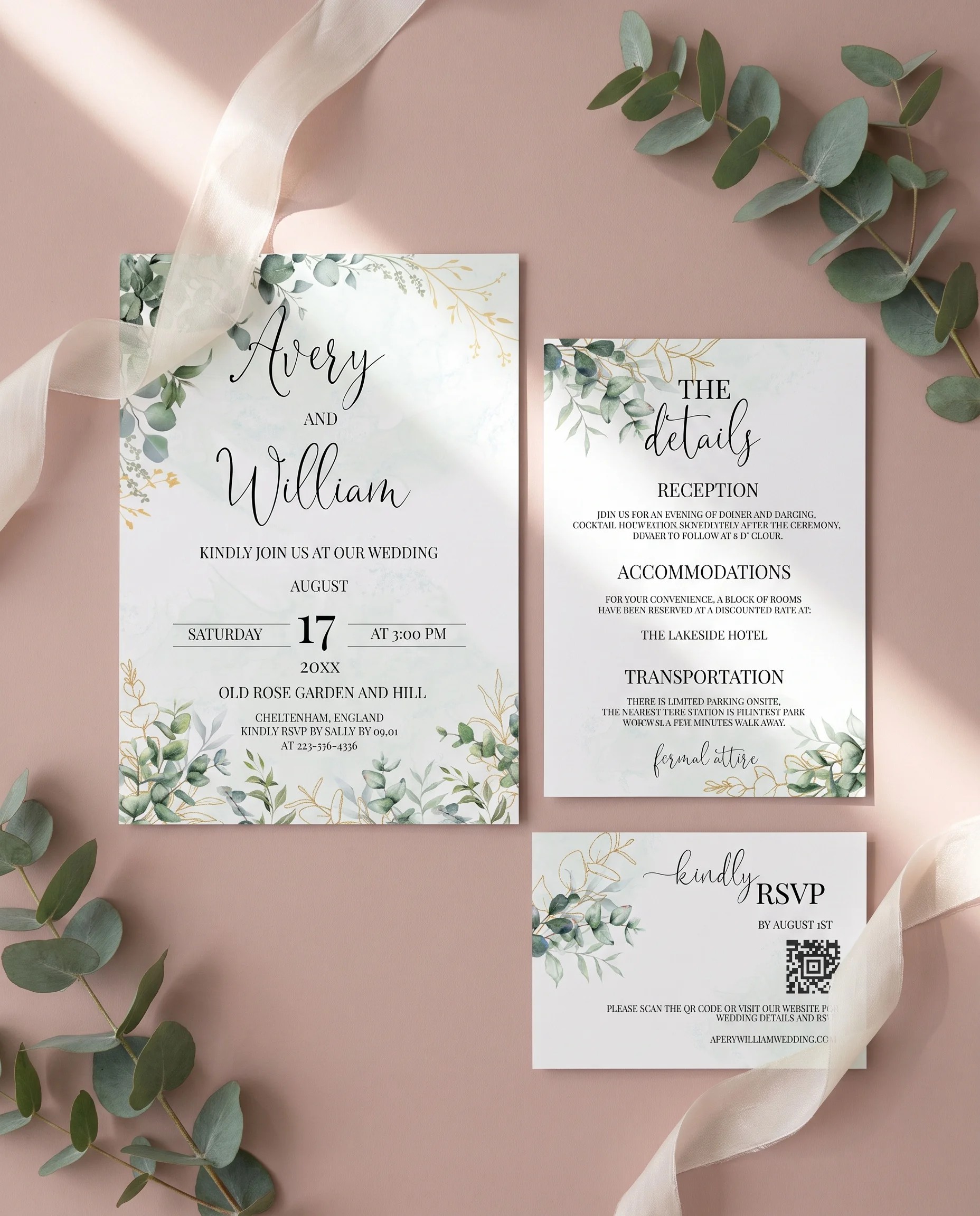 Eucalyptus Gold — Invitation Suite