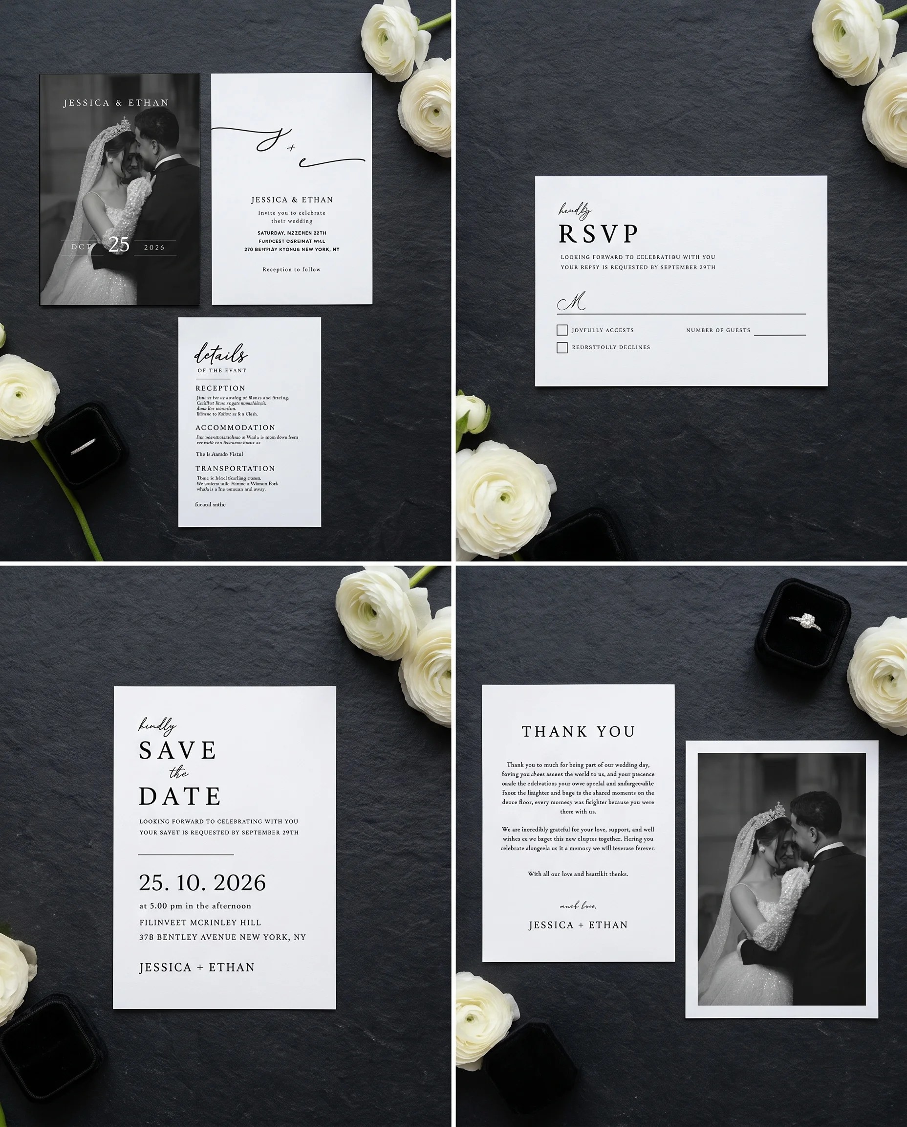 Monochrome Veil — Invitation Set