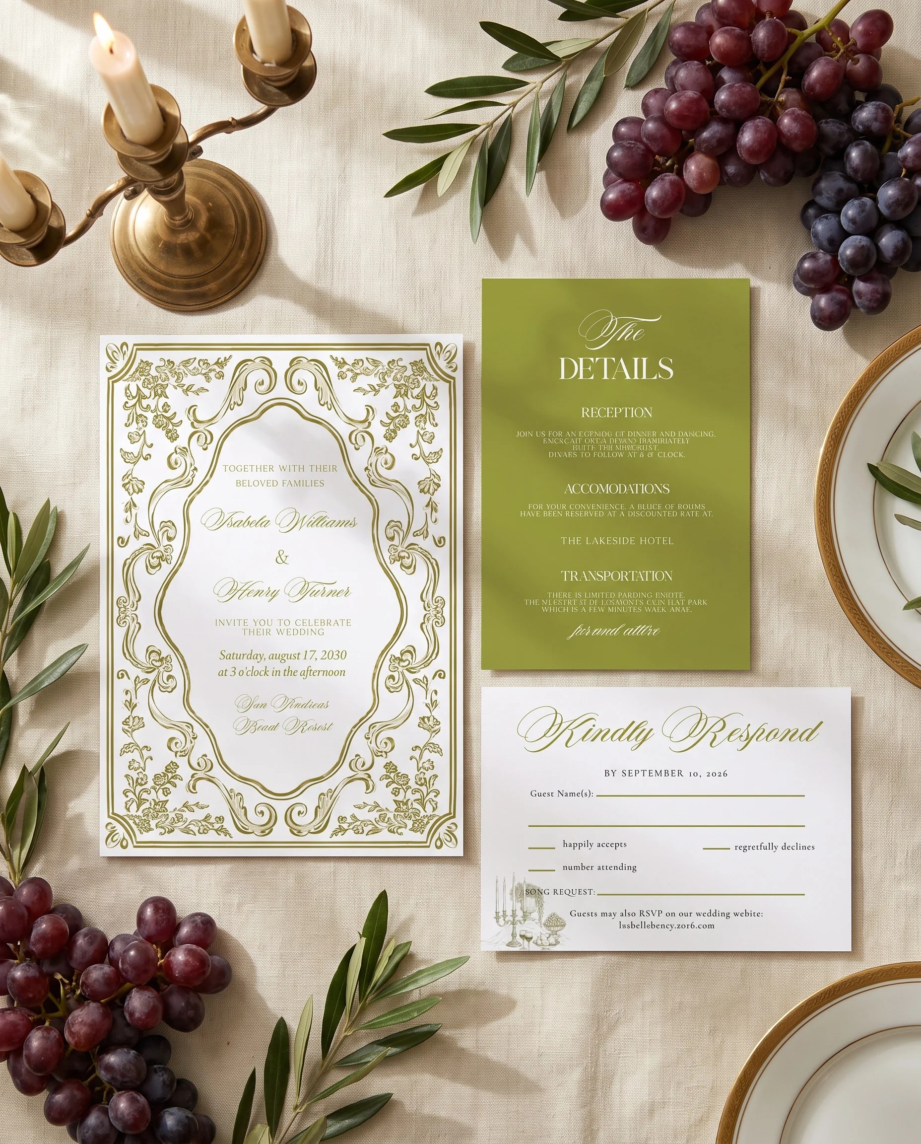 Olive Baroque — Invitation Suite