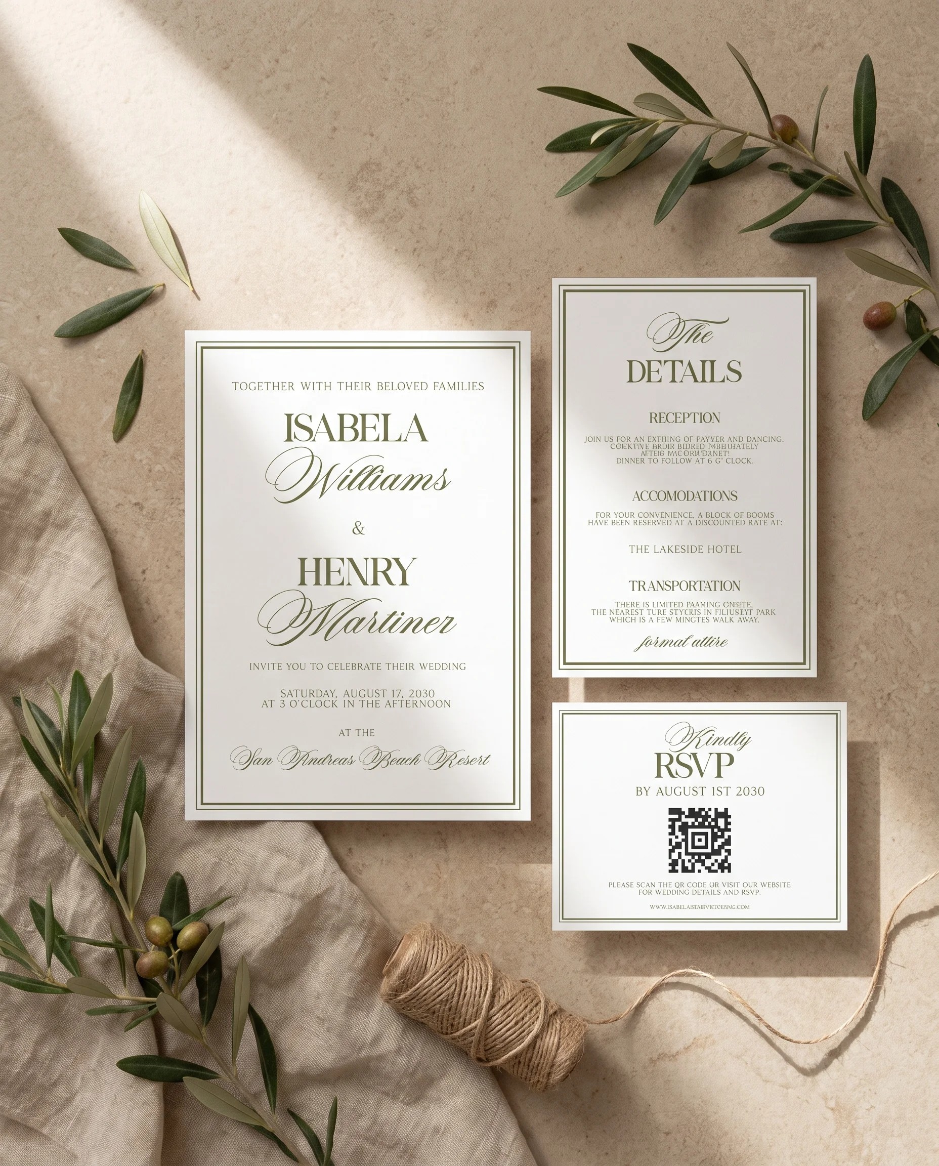 Olive Script — Invitation Suite