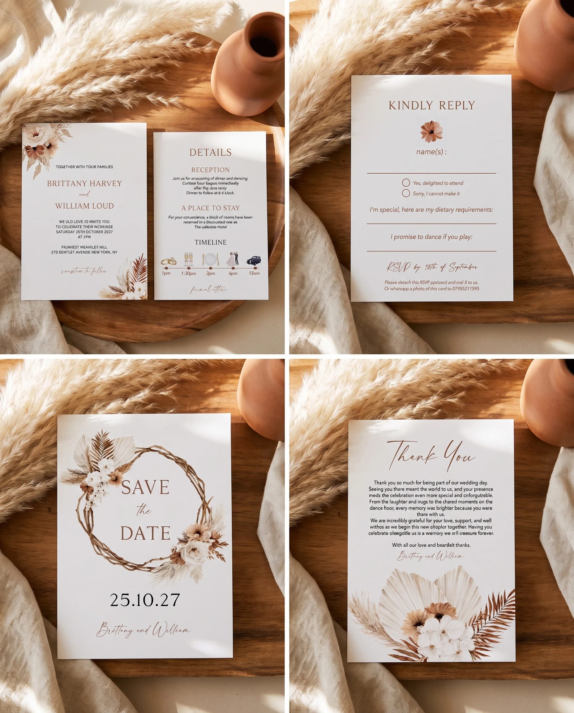 Pampas Bloom — Invitation Set