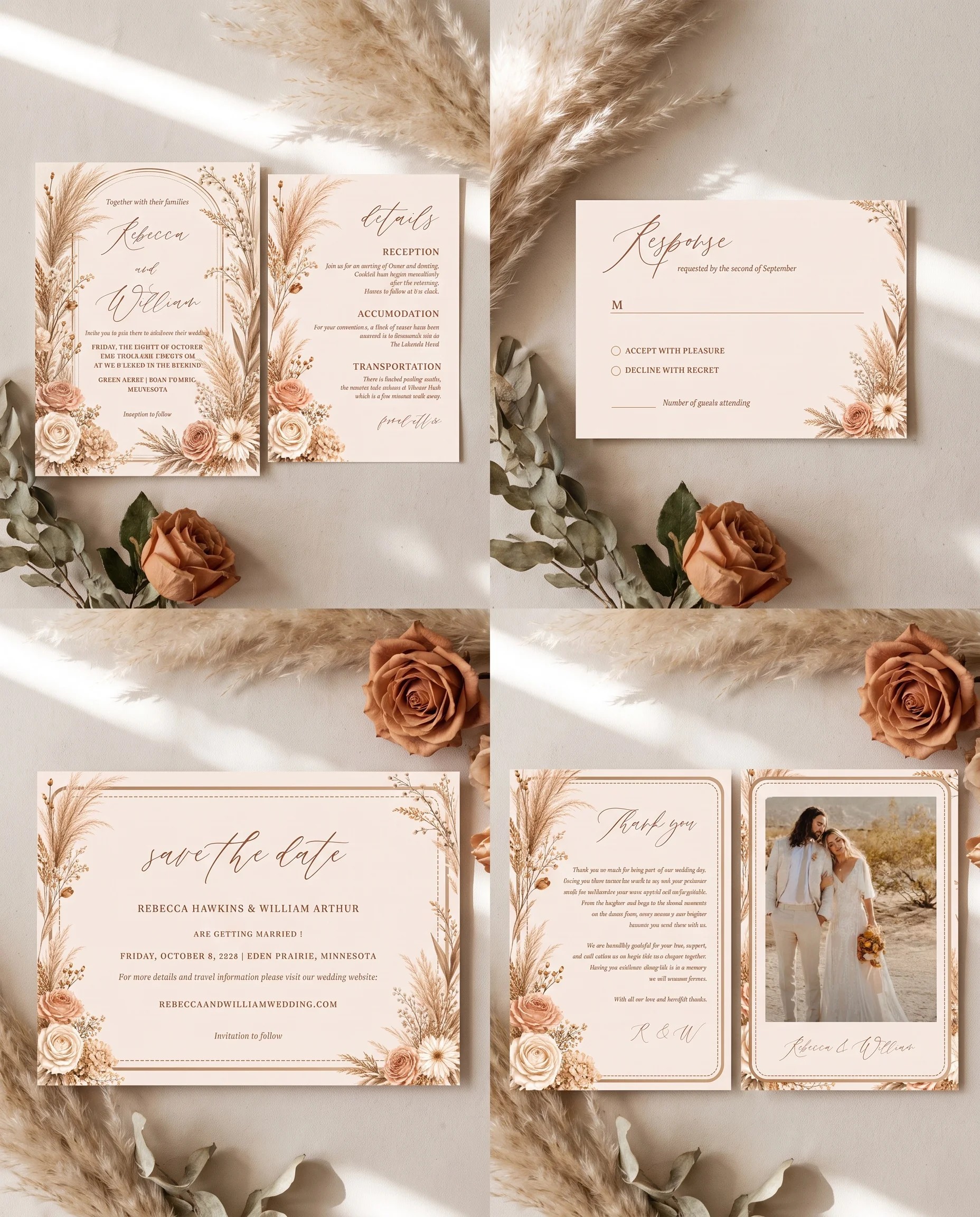 Pampas Hush — Invitation Set
