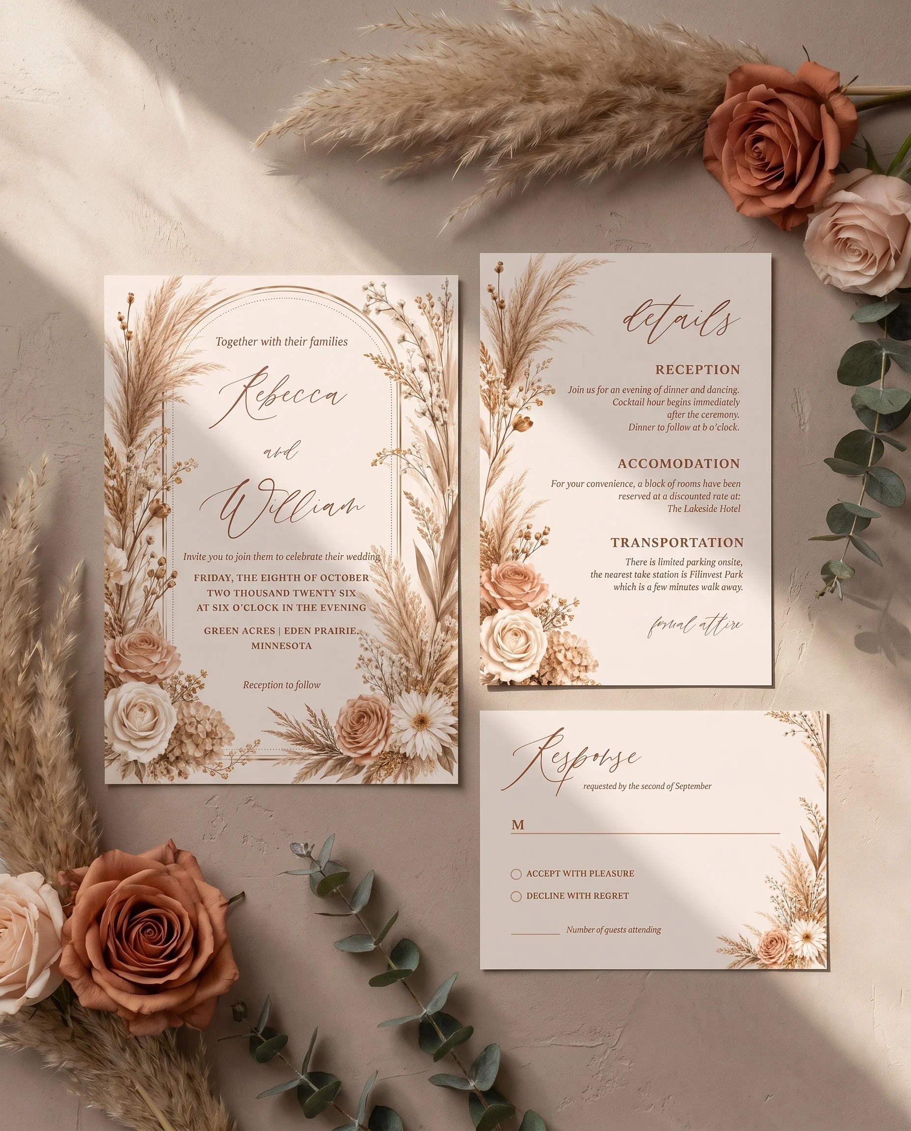 Pampas Hush — Invitation Suite