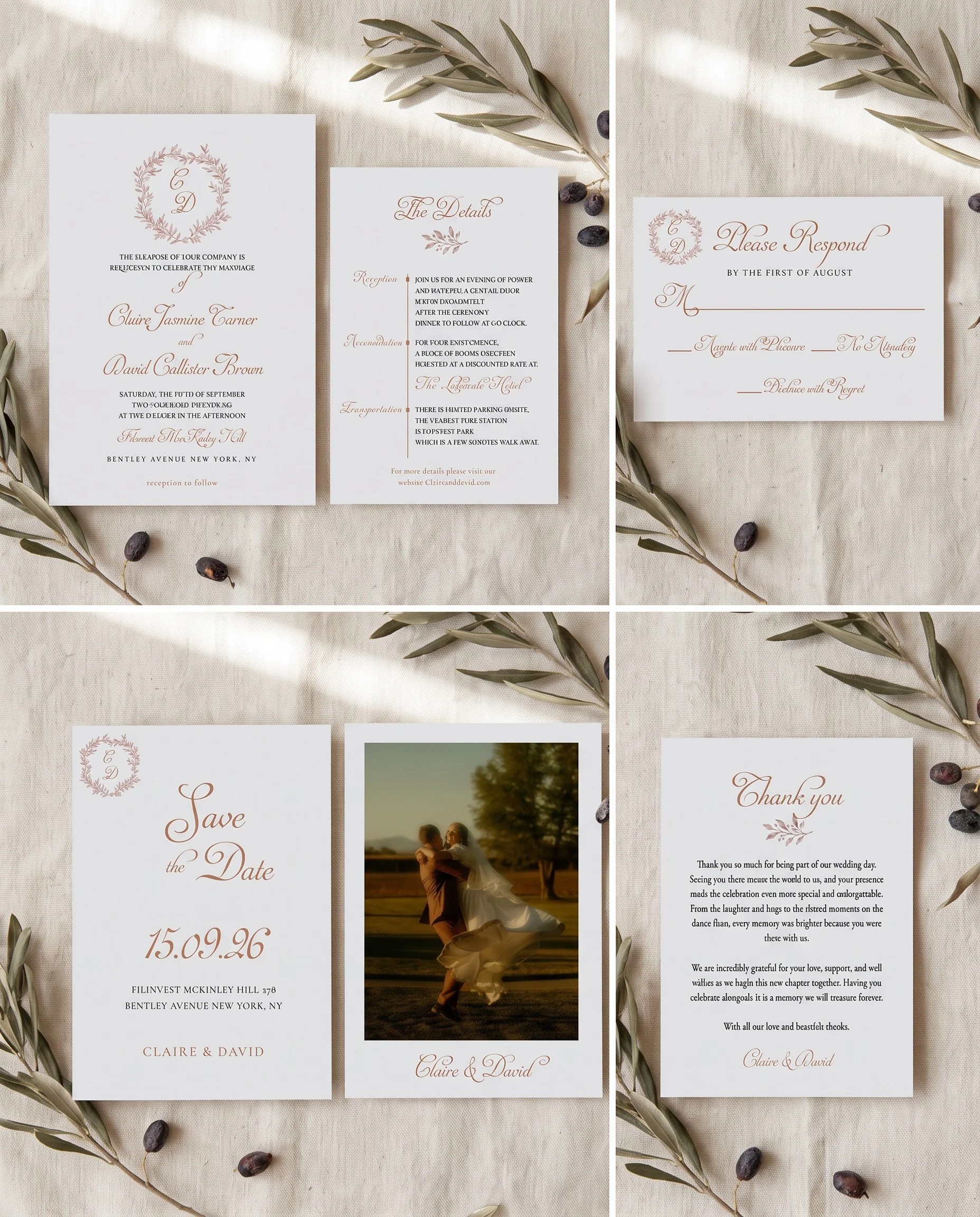 Sepia Sprig — Invitation Set