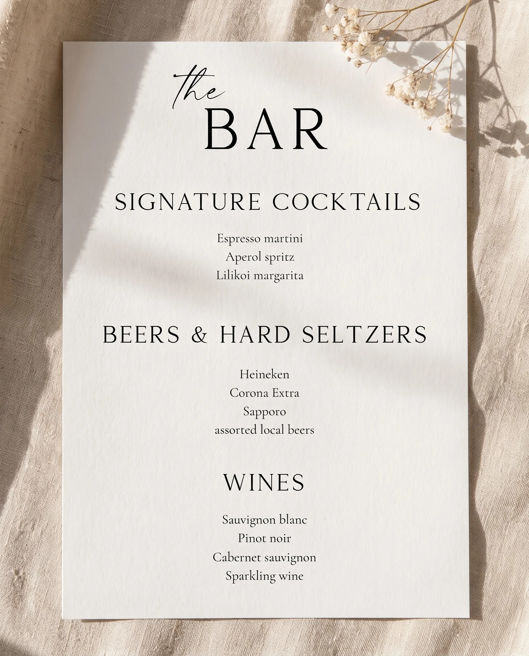 Sunlit — Bar Menu